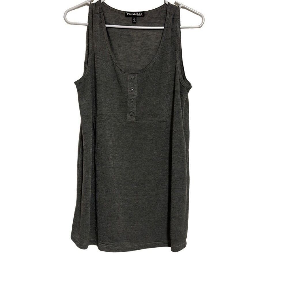Picadilly Women's Gray Sleeveless Scoop Neck Button Top Size Extra Large
